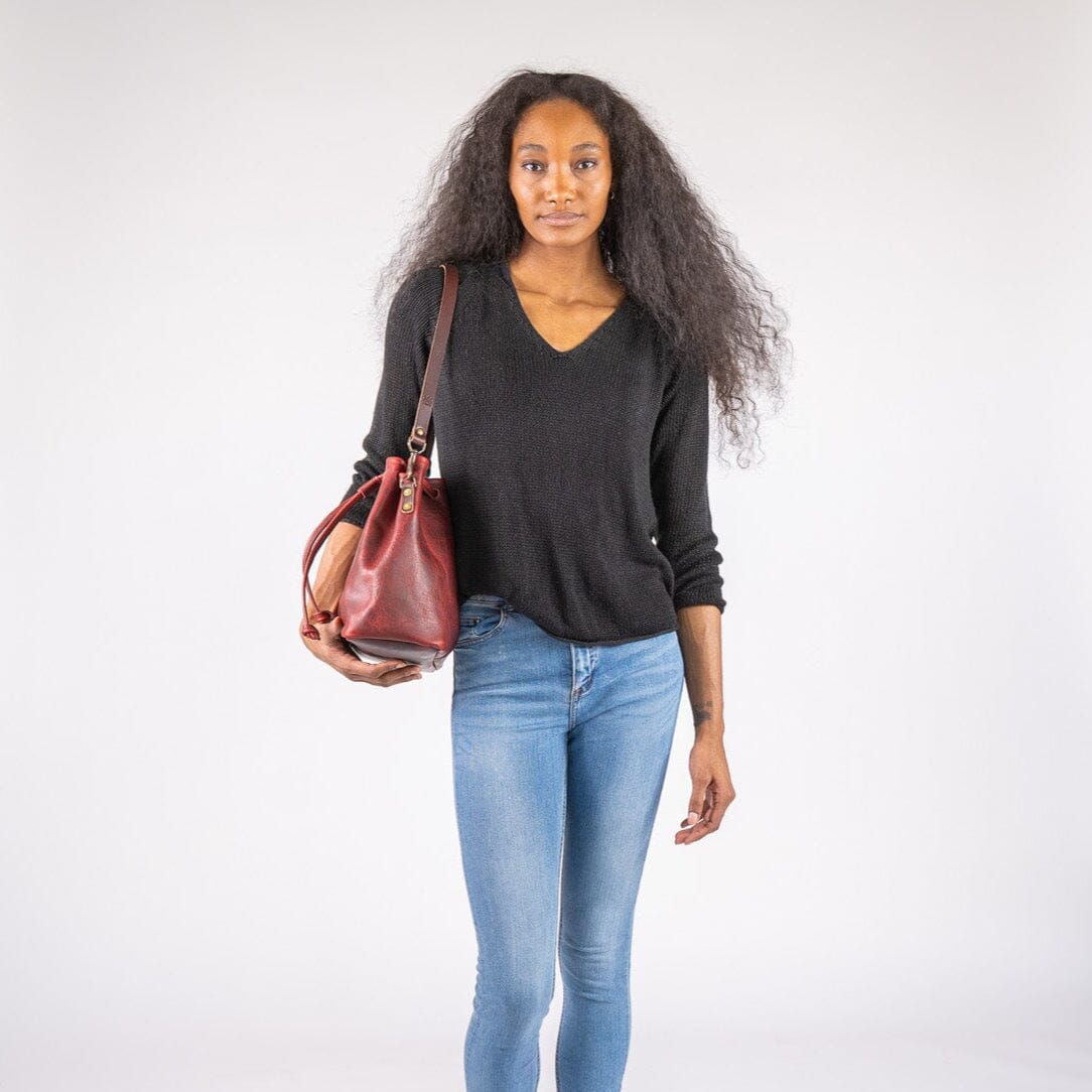 ABBY LEATHER BUCKET BAG - WINE BISON - IN STOCK