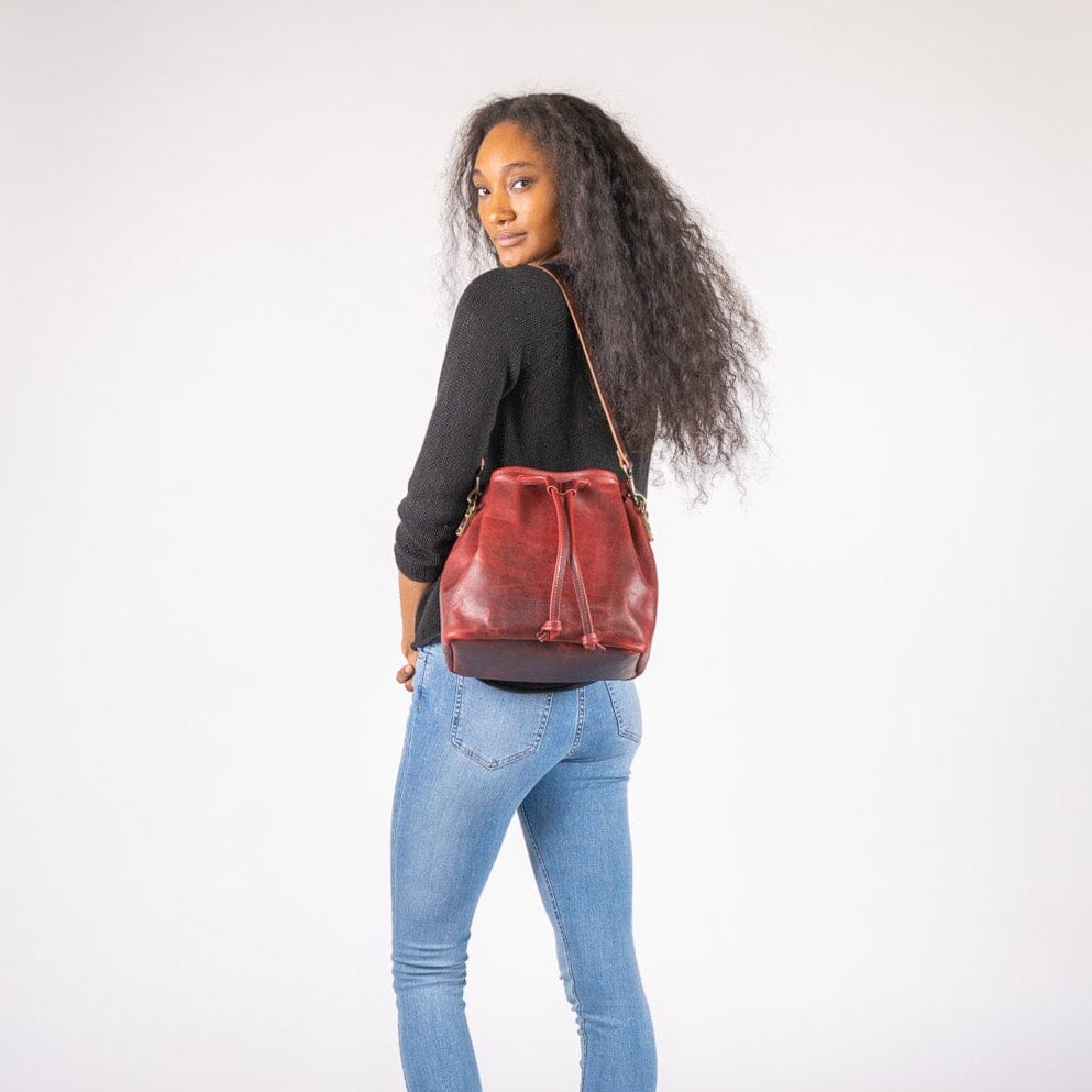 ABBY LEATHER BUCKET BAG - WINE BISON - IN STOCK