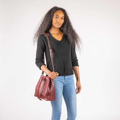 ABBY LEATHER BUCKET BAG - WINE BISON - IN STOCK
