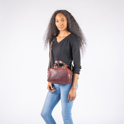 HOFFMAN LEATHER CROSSBODY BAG - MINI - WINE BISON - IN STOCK