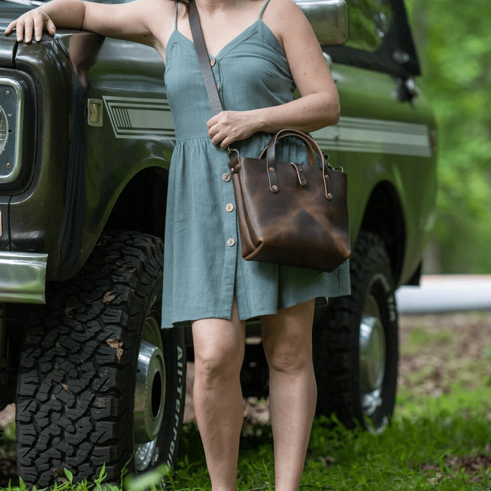 AVERY LEATHER TOTE BAG - MINI CROSSBODY - RUSTIC PECAN