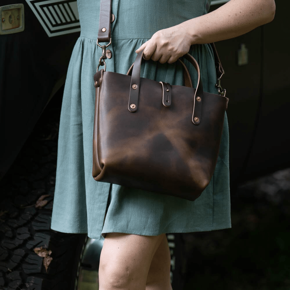 AVERY LEATHER TOTE BAG - MINI CROSSBODY - RUSTIC PECAN