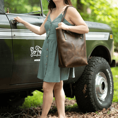 AVERY LEATHER TOTE BAG - SLIM LARGE - RUSTIC PECAN