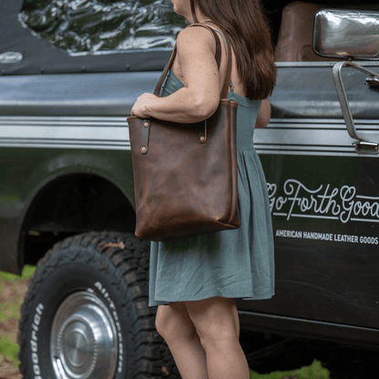 AVERY LEATHER TOTE BAG - SLIM MEDIUM - RUSTIC PECAN