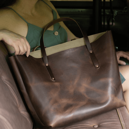 AVERY LEATHER TOTE BAG - LARGE - RUSTIC PECAN