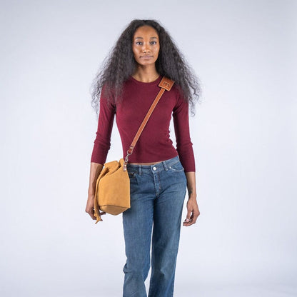 ABBY LEATHER BUCKET BAG - DESERT SUEDE