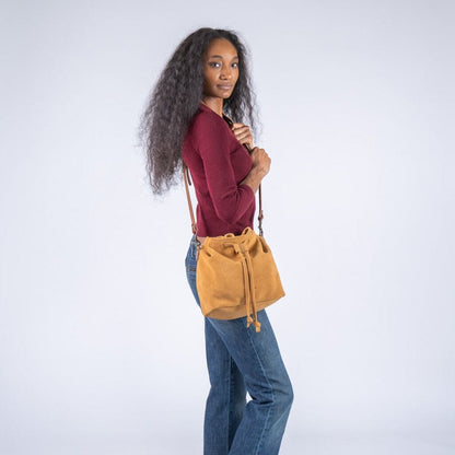 ABBY LEATHER BUCKET BAG - DESERT SUEDE