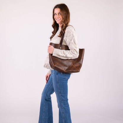 AVERY LEATHER TOTE BAG - MEDIUM - HICKORY BISON - IN STOCK