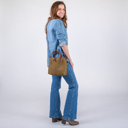 AVERY LEATHER TOTE BAG - MINI CROSSBODY - PISTACHIO SUEDE - IN STOCK