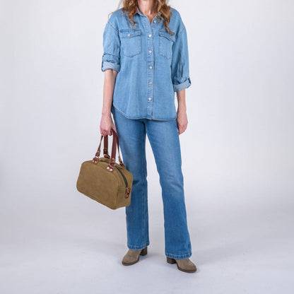 HOFFMAN LEATHER CROSSBODY BAG - PISTACHIO SUEDE