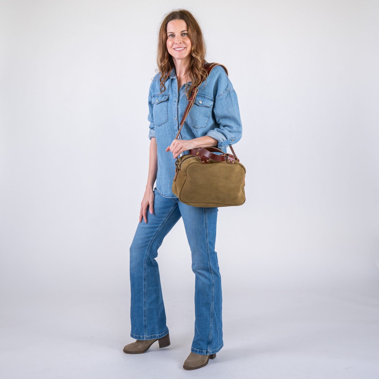 HOFFMAN LEATHER CROSSBODY BAG - PISTACHIO SUEDE