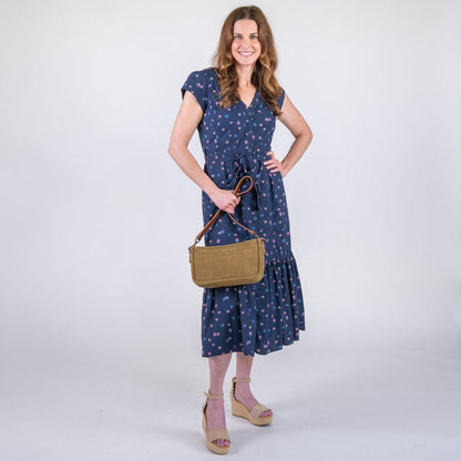 RENNIE LEATHER SHOULDER BAG - PISTACHIO SUEDE - IN STOCK