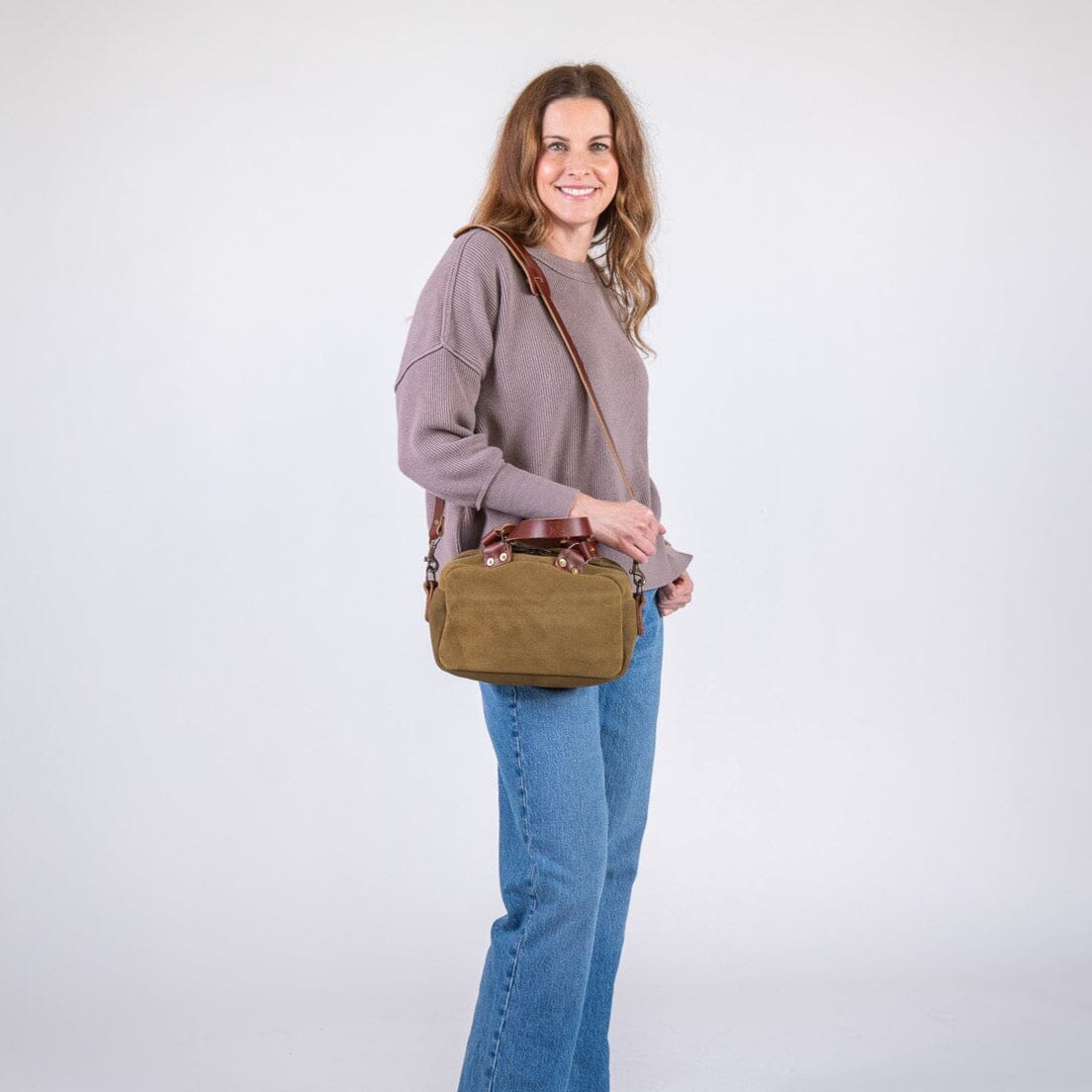 HOFFMAN LEATHER CROSSBODY BAG - MINI - PISTACHIO SUEDE