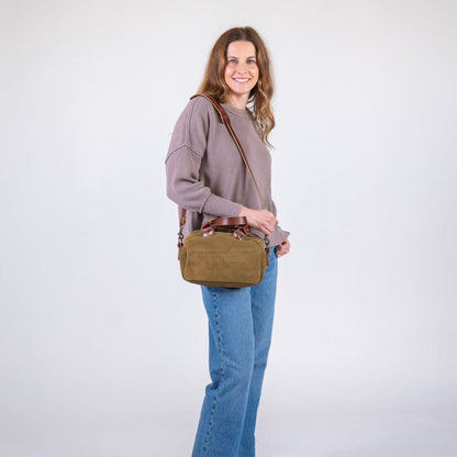 HOFFMAN LEATHER CROSSBODY BAG - MINI - PISTACHIO SUEDE