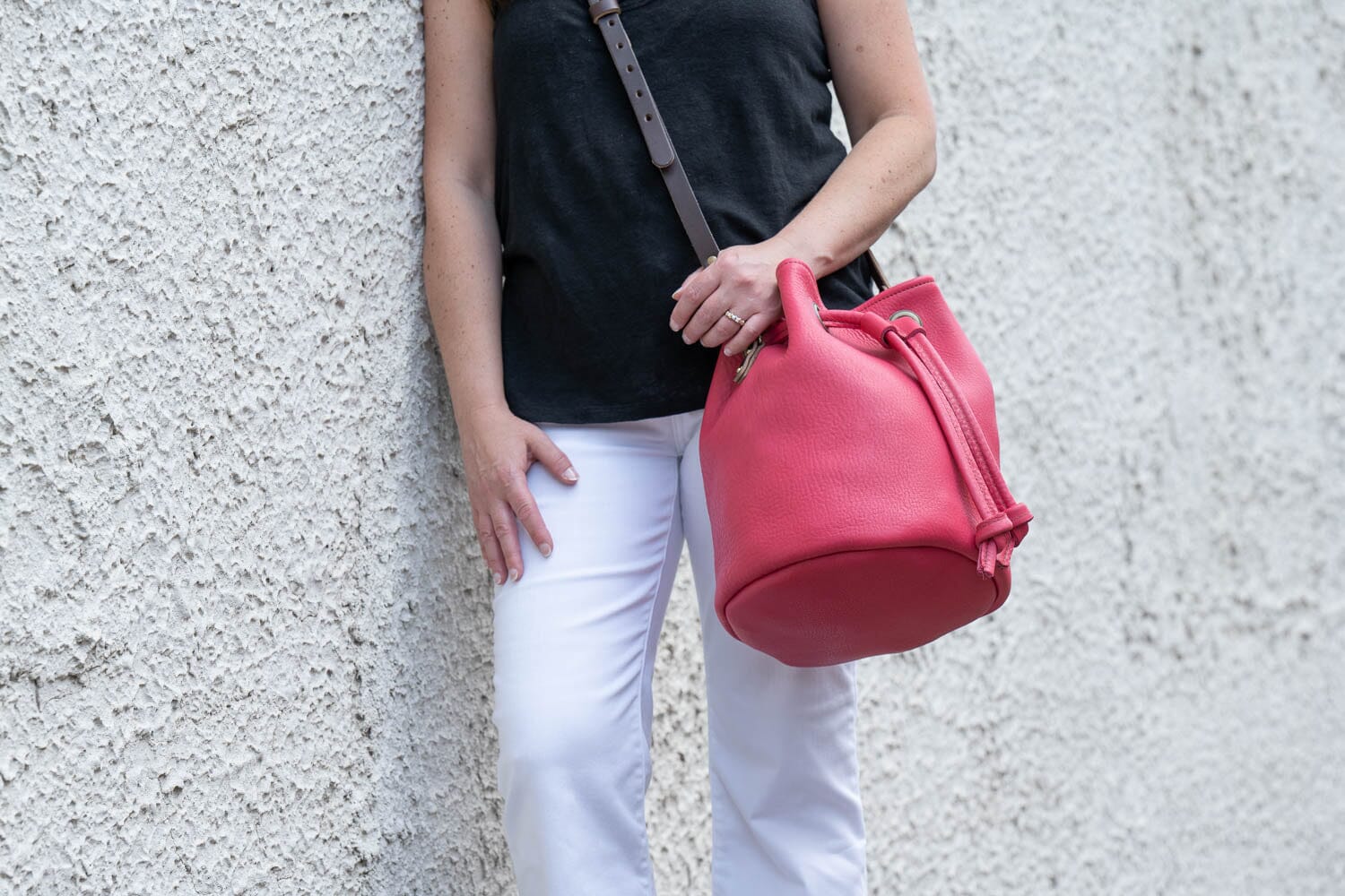 Leather Bucket Bag - Large - Pink
