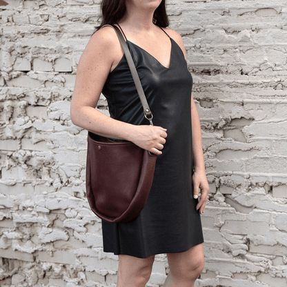 CELESTE LEATHER HOBO BAG - MERLOT