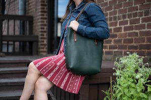 AVERY LEATHER TOTE BAG - SLIM MEDIUM - FOREST GREEN