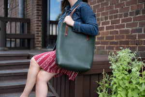 AVERY LEATHER TOTE BAG - SLIM LARGE - FOREST GREEN