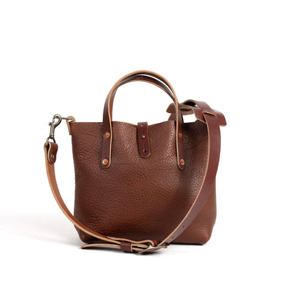 AVERY LEATHER TOTE BAG - MINI CROSSBODY - SADDLE - IN STOCK