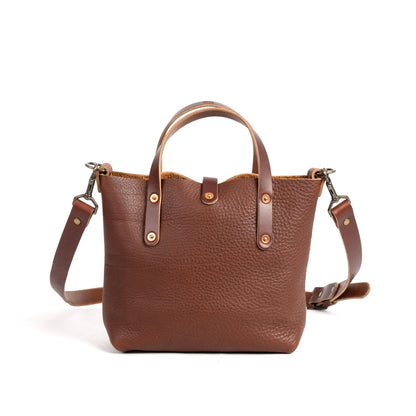 AVERY LEATHER TOTE BAG - MINI CROSSBODY - SADDLE - IN STOCK