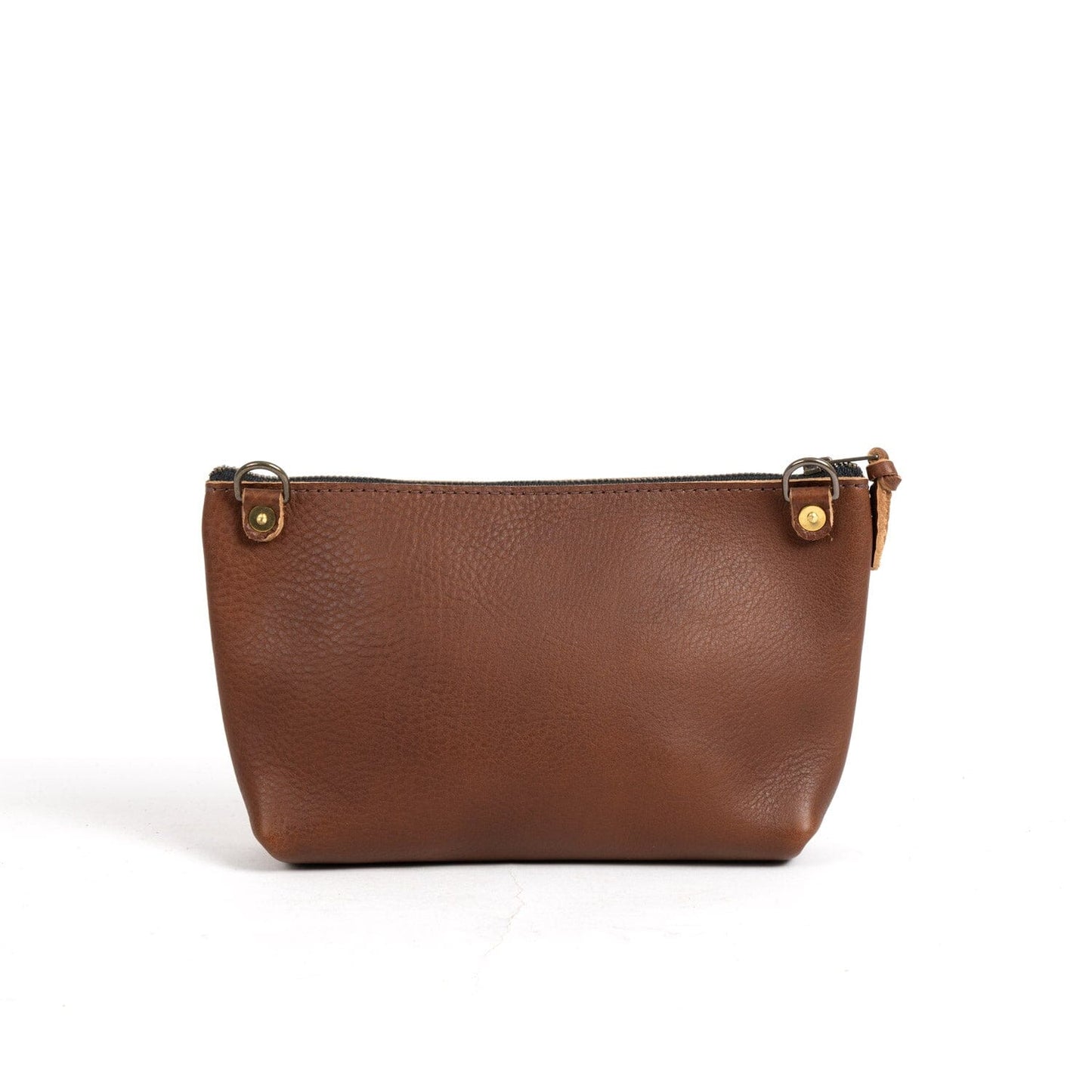 LEATHER ZIPPERED POUCH WITH GUSSET WITH D-RINGS - LARGE - SADDLE - SMOOTH GRAIN - IN STOCK