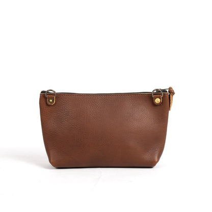 LEATHER ZIPPERED POUCH WITH GUSSET WITH D-RINGS - LARGE - SADDLE - SMOOTH GRAIN - IN STOCK