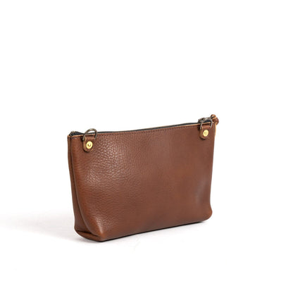 LEATHER ZIPPERED POUCH WITH GUSSET WITH D-RINGS - LARGE - SADDLE - SMOOTH GRAIN - IN STOCK