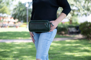 LEATHER FANNY PACK / LEATHER WAIST BAG - DELUXE - FOREST GREEN
