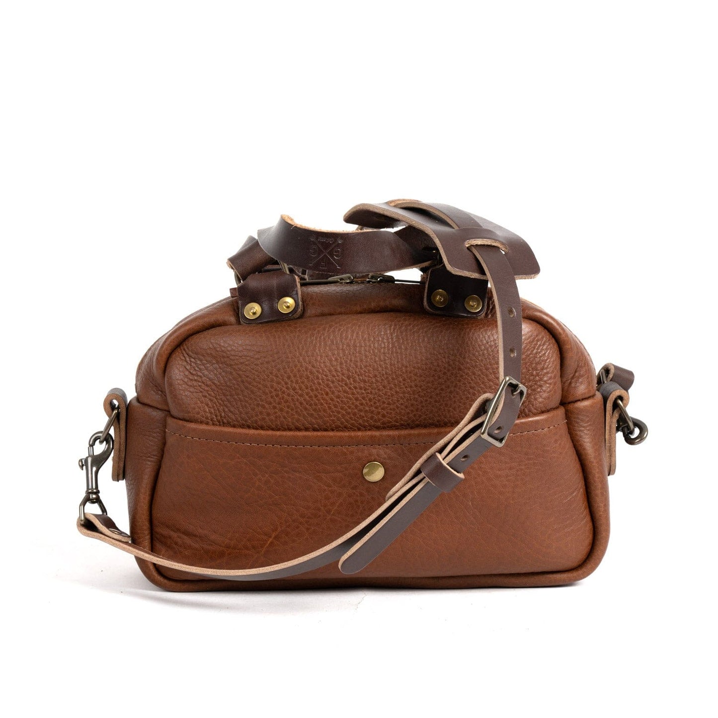 HOFFMAN LEATHER CROSSBODY BAG - SMALL - SADDLE - HEMMED POCKET WITH MAGNETIC SNAP - INSIDE POCKET - IN STOCK