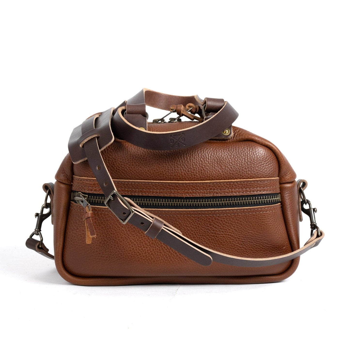 HOFFMAN LEATHER CROSSBODY BAG - SADDLE - ZIPPER OUTSIDE POCKET - IN STOCK