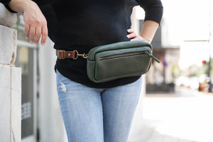 LEATHER FANNY PACK / LEATHER WAIST BAG - FOREST GREEN