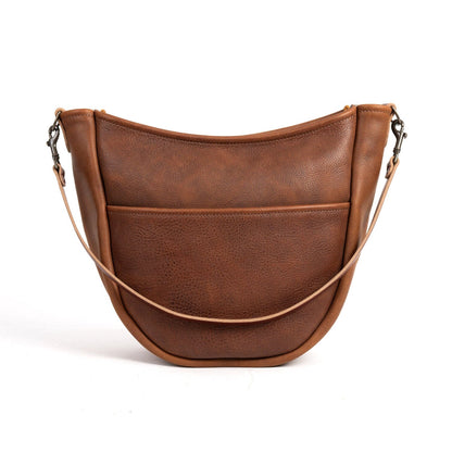 CELESTE LEATHER HOBO BAG - LARGE - SADDLE - OUTSIDE POCKET - ZIPPER CLOSURE - IN STOCK