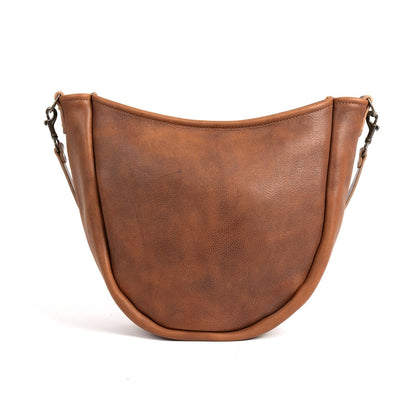 CELESTE LEATHER HOBO BAG - LARGE - SADDLE - OUTSIDE POCKET - ZIPPER CLOSURE - IN STOCK