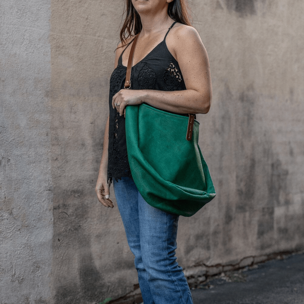 CELESTE LEATHER HOBO BAG - LARGE - PINE GREEN BISON