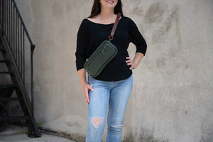 LEATHER FANNY PACK / LEATHER WAIST BAG - FOREST GREEN