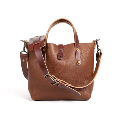 AVERY LEATHER TOTE BAG - MINI CROSSBODY - SADDLE (PEBBLY GRAIN) - IN STOCK