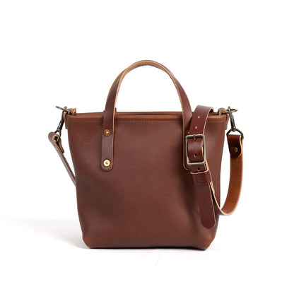 AVERY LEATHER TOTE BAG - MINI CROSSBODY - SADDLE WITH TASSEL - IN STOCK