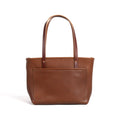 AVERY LEATHER TOTE BAG - MEDIUM  - SADDLE - CLOSED ZIPPER - HEMMED FRONT POCKET - IN STOCK