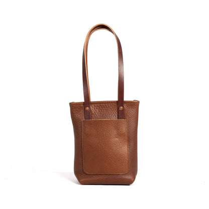 AVERY LEATHER TOTE - SLIM - SMALL - SADDLE - ZIPPER - FRONT POCKET - IN STOCK