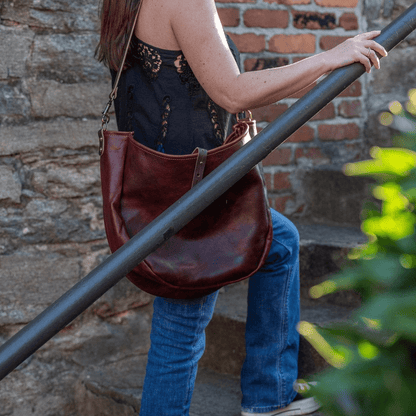 CELESTE LEATHER HOBO BAG - LARGE - REDWOOD BISON