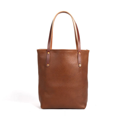 AVERY LEATHER TOTE BAG - SLIM MEDIUM - SADDLE - ZIPPER - FRONT POCKET - IN STOCK