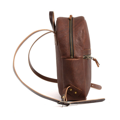 CLASSIC ZIPPERED LEATHER BACKPACK - MEDIUM - DARK SADDLE - IN STOCK