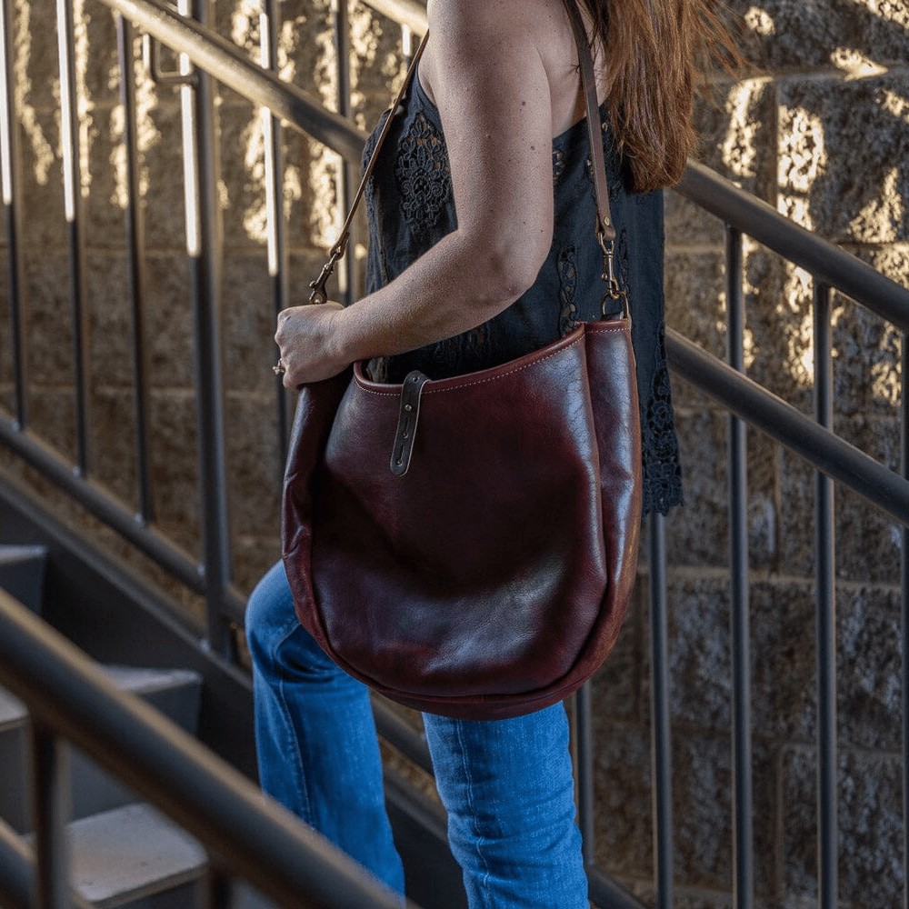 CELESTE LEATHER HOBO BAG - LARGE - REDWOOD BISON