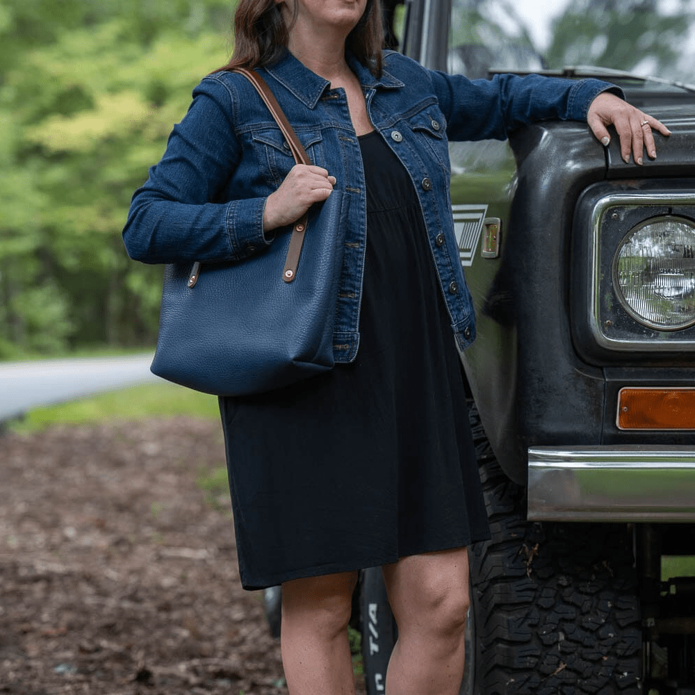 AVERY LEATHER TOTE BAG - SMALL - SMOKEY BLUE