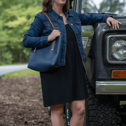 AVERY LEATHER TOTE BAG - SMALL - SMOKEY BLUE