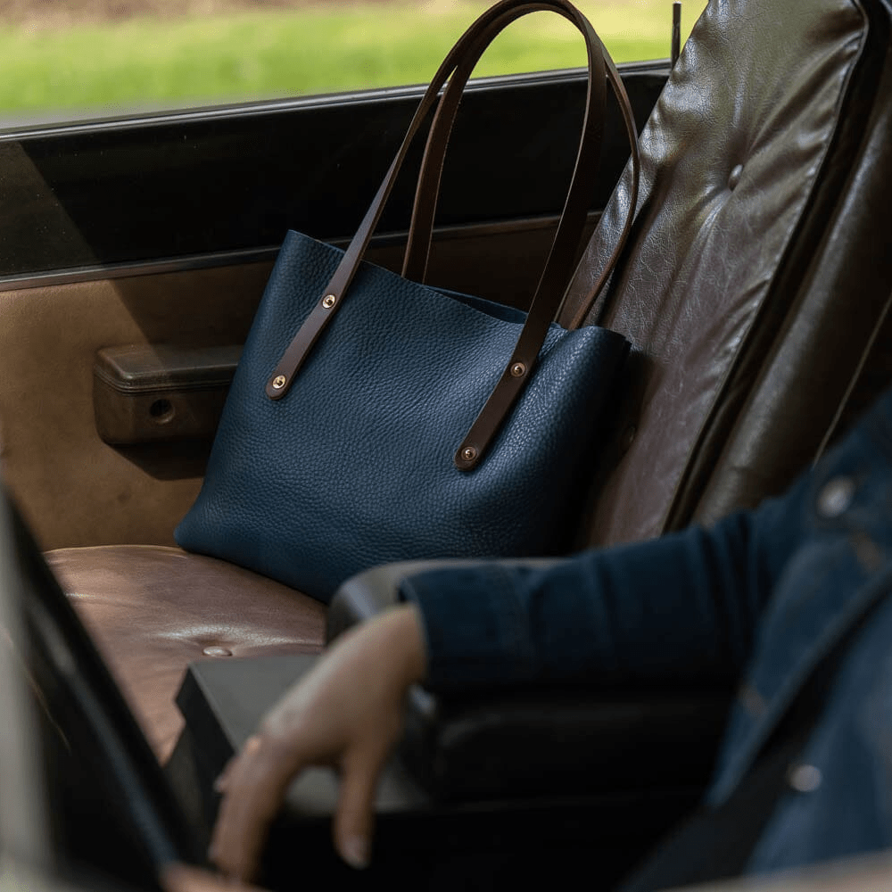 AVERY LEATHER TOTE BAG - SMALL - SMOKEY BLUE