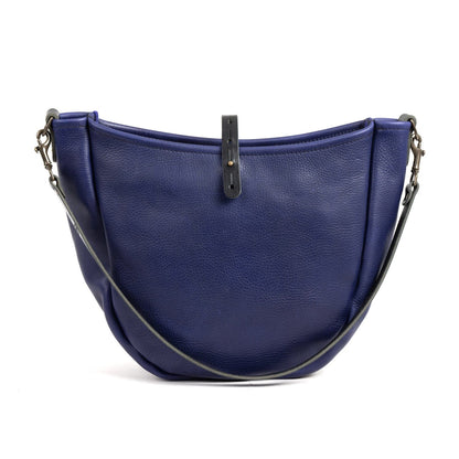 CELESTE LEATHER HOBO BAG - LARGE - VIOLET - ZIPPER - BUTTON STUD - BLACK STRAPS - IN STOCK