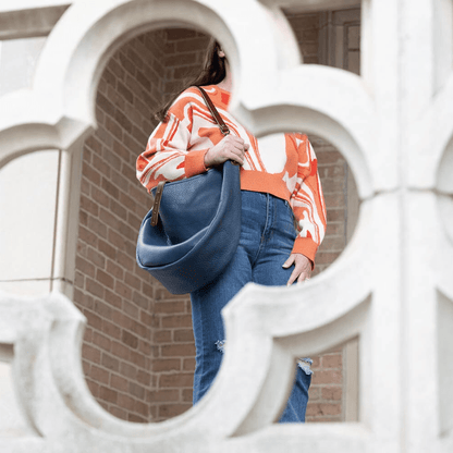 CELESTE LEATHER HOBO BAG - LARGE - SMOKEY BLUE