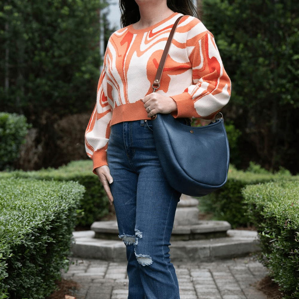 CELESTE LEATHER HOBO BAG - SMOKEY BLUE