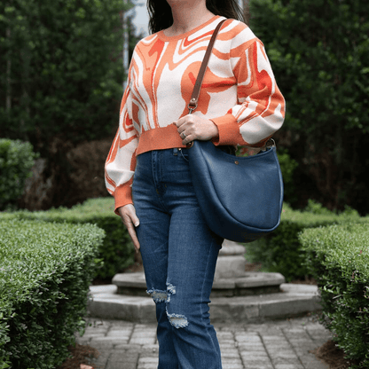 CELESTE LEATHER HOBO BAG - SMOKEY BLUE